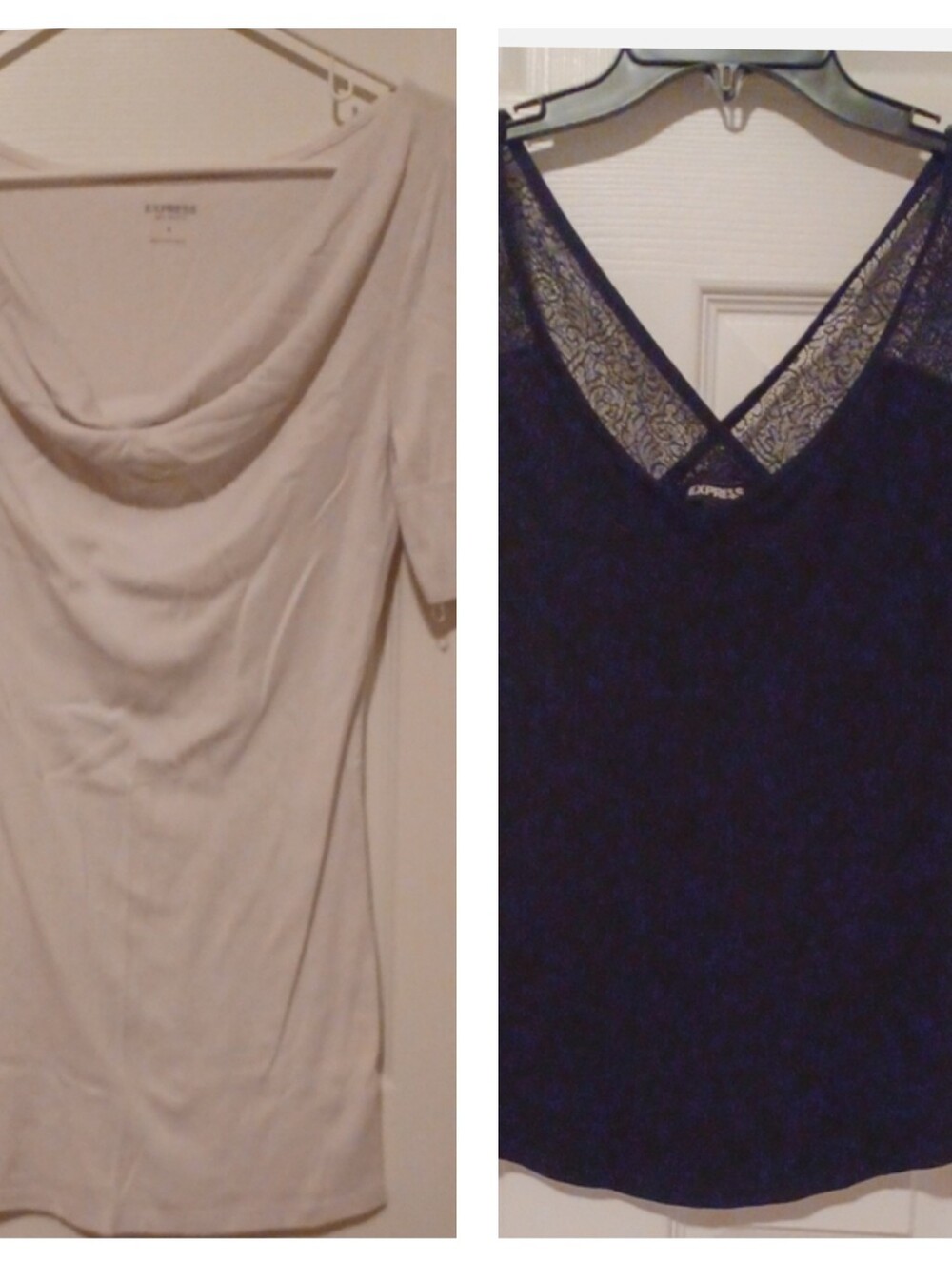 -- Express White Draped Neck Women’s Top & Black Vnwck Tee Size Small